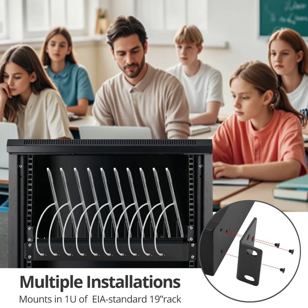 Sipolar C-105PD 10-Port USB Charging Station 110V/240V 550W USB-C Charger Output 1U Rack-mount view 6
