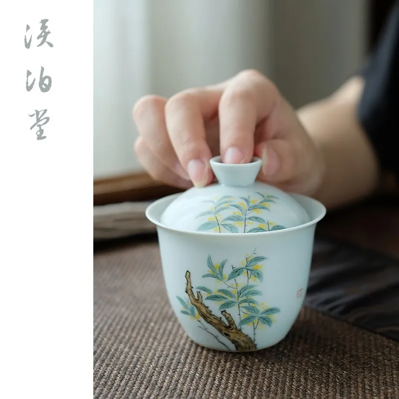 Jingdezhen Antique Tire Pure Hand Drawing Osmanthus Pomegranate Tureen Porcelain Set Bowl 120ml