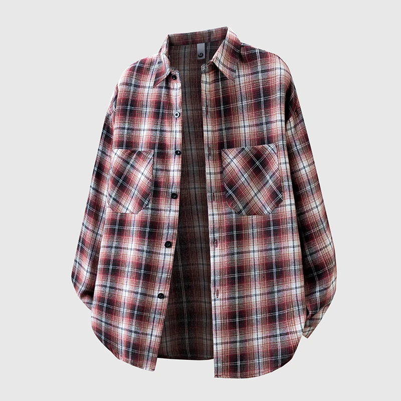 American Autumn men Loose Plaid Shirt College Style Tops Long Sleeve Casual Turn Down Collar Checked woman Blouse unisex Clothes