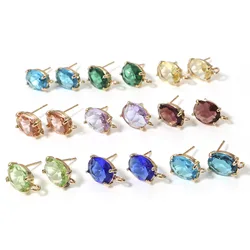 2pcs Brass Ear Post Stud Earrings Gold Color Oval Glass Multicolor Rhinestone With Loop Earrings DIY For Women Jewelry Findings