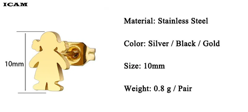 ICAM Women Girls titanium/Stainless Steel Cute Stud Earrings Minimalist simple personality small smooth non-fading Jewelry