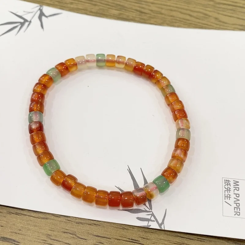 

Tibetan-style natural colored agate bracelet with salt source tablet beads, fashionable and versatile