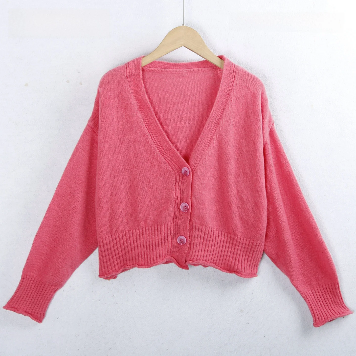 

Soft V-Neck Button-Up Knitwear Sweater Cardigan Women's plus Size Autumn Outerwear Flat Needle Knitted Slimming Top