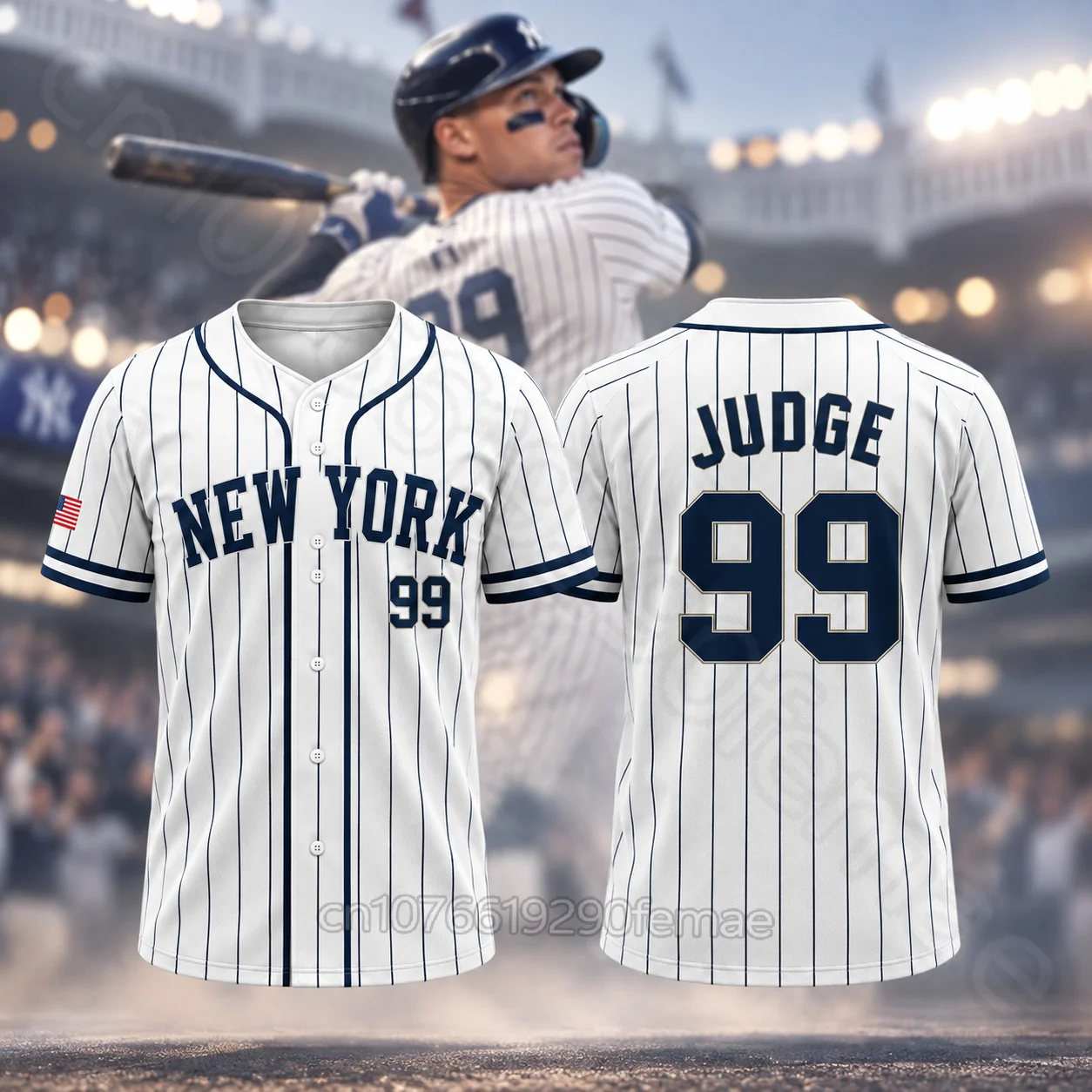 American Aaron Judge No.99 Baseball Jersey Kids New York White Navy Pinstripe Short Sleeve Button Down Casual Sports T-Shirt