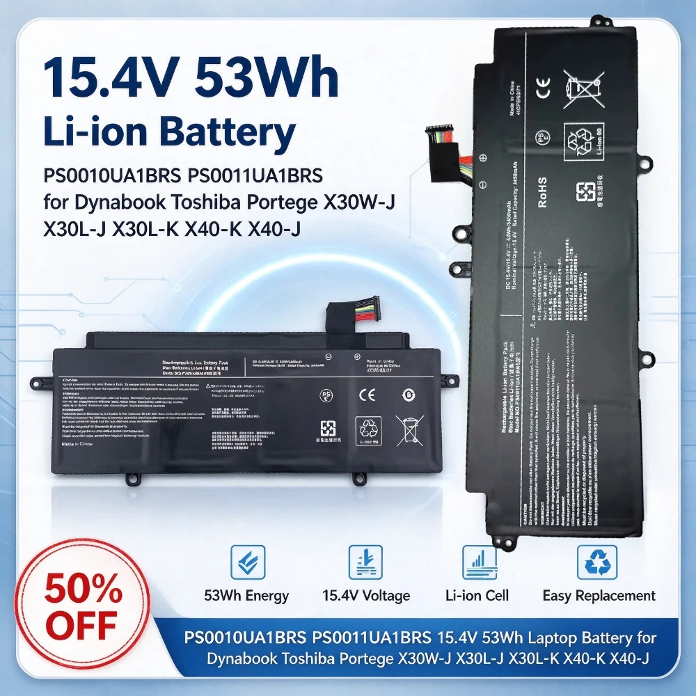 PS0010UA1BRS PS0011UA1BRS 15.4V 53Wh Replacement Laptop Battery for Dynabook Toshiba Portege X30W-J X30L-J X30L-K X40-K X40-J