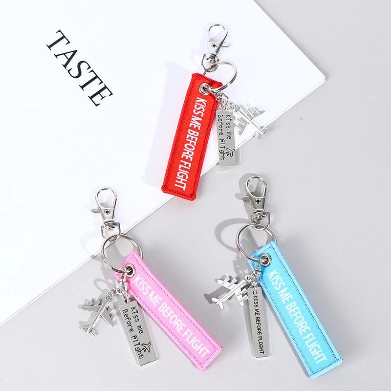 Flight Keychain Set kiss me before crew drive safe Aircraft metal carving DIY Pendant For Men Women Car Bag Key Ring