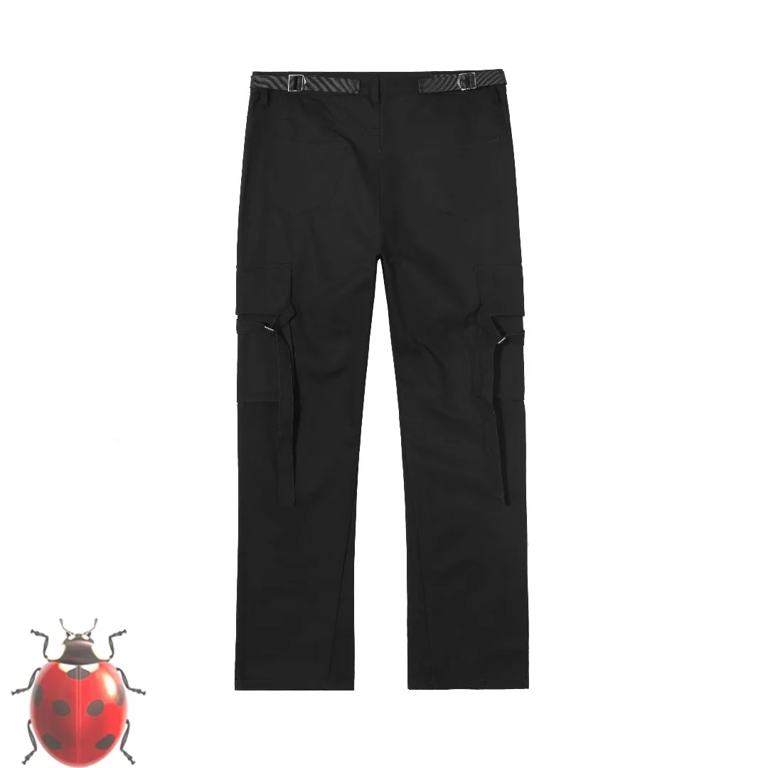 Vujade Pantalones con bolsillos Pantalones con cremallera y botones de metal Hombres Mujeres Negro Calle Casual Cintura Micro Pantalones acampanados