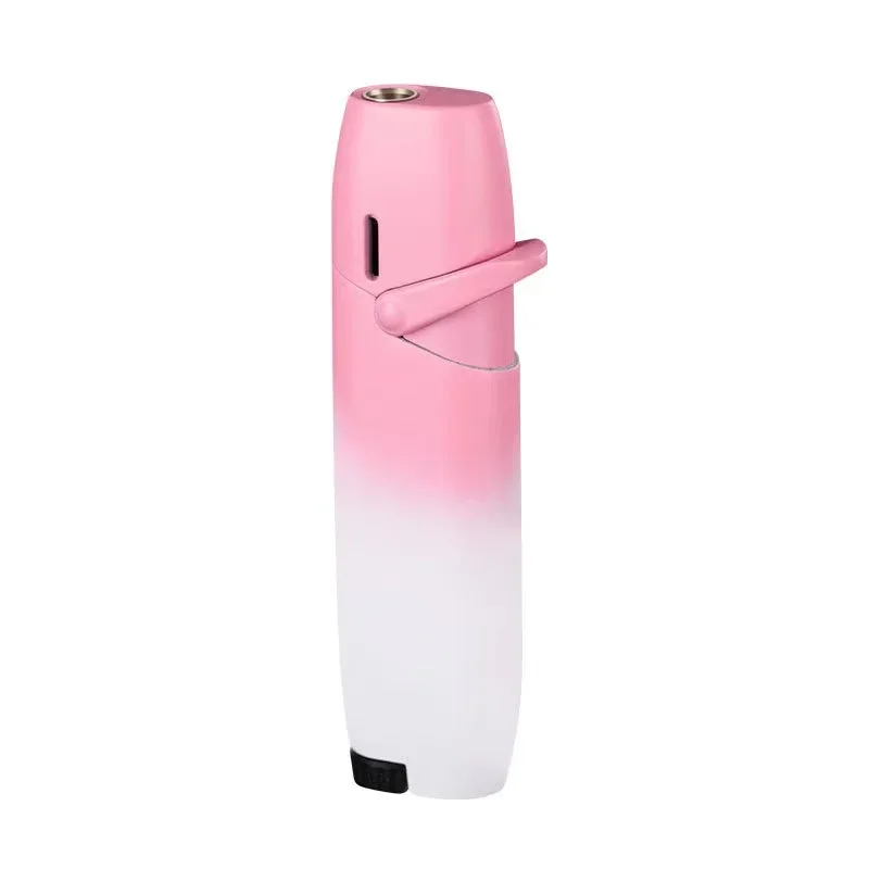 Metal Gradient Inflatable Rocker Lighter Windproof Pink Flame Butane Gas Outdoor Lighter High Beauty Gift for Men and Women