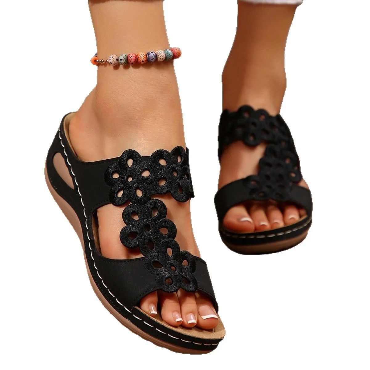 Sepatu Rendah Kain Roma Hak Kuku Karet PU Sepatu Rendah Karet PU Kuku Kain Roma