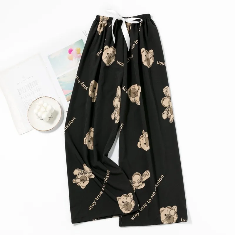 

Women's Summer Thin Synthetic Cotton Wide Leg Pants, Loose Fitting Home Casual Nine Inch Long Pants For Outerwear