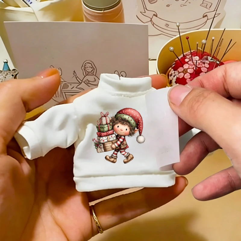 Christmas Elf Pattern Heat transfer Hot stamping iron printing vinyl stickers child T-shirt DIY Toy doll clothing decoration