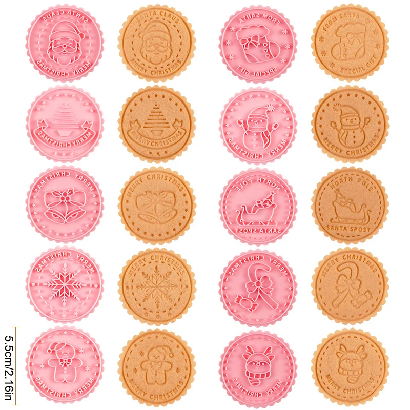 

8PCS/set Christmas Cookie Cutters Plastic 3D Embossing Mold for Baking Fondant Sugar Cookies