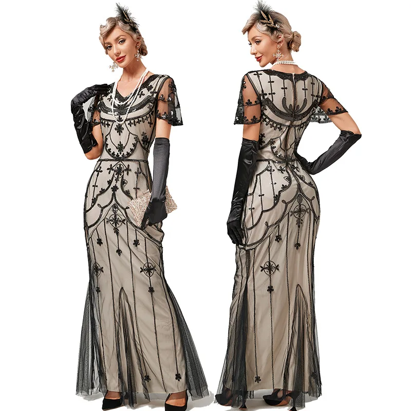 knee length dresses for ladies Gatsby Style Maxi Dress in Black – WardrobeShop main image 0