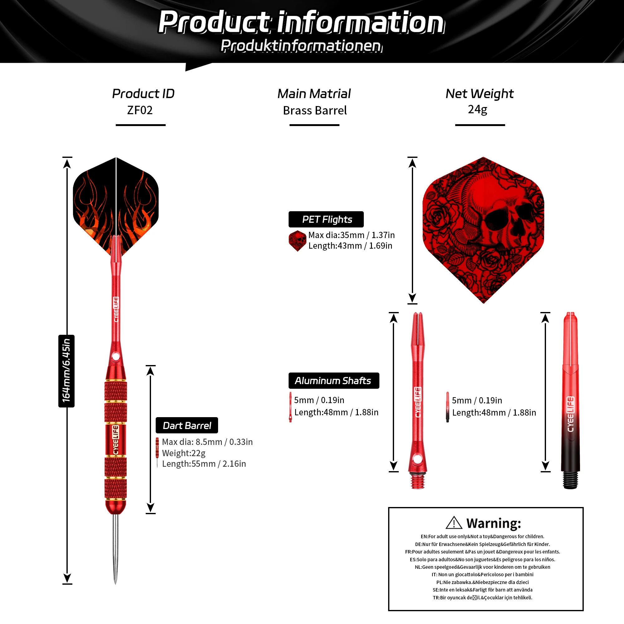 Cyeelife 24g Tungsten Steel Professional Darts Set, Each Set of 3 + Darts Storage Portable Box ZF02)