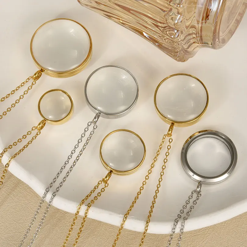 1pc Edelstahl trend ige Frauen runde doppelt gebogene Medaillon Anhänger Halsketten Glas schwimmende Erinnerung Relicario Kragen Schmuck