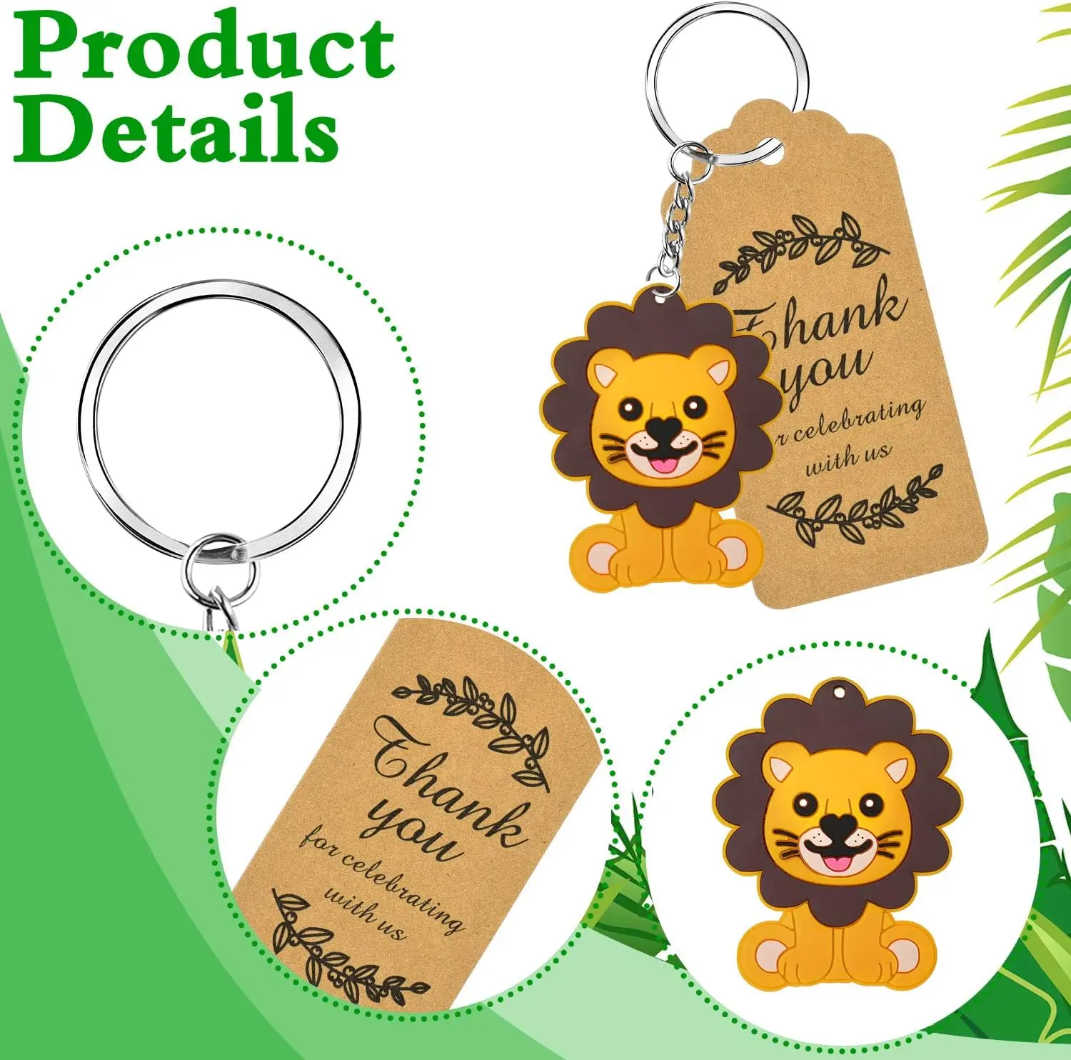 48Pcs Cute Jungle Animal Keychains, Including Key Ring, Thanks Tags, organza Bags for Boy and Girl Birthday Favor, Baby Shower