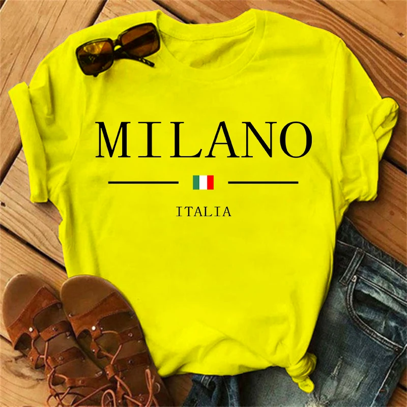 2023 Brand Women\'s Summer Milano Letters Print Y2k T-shirt Ladies Short Sleeved Luxury Tees Clothing Loose Pure Cotton Soft Tops