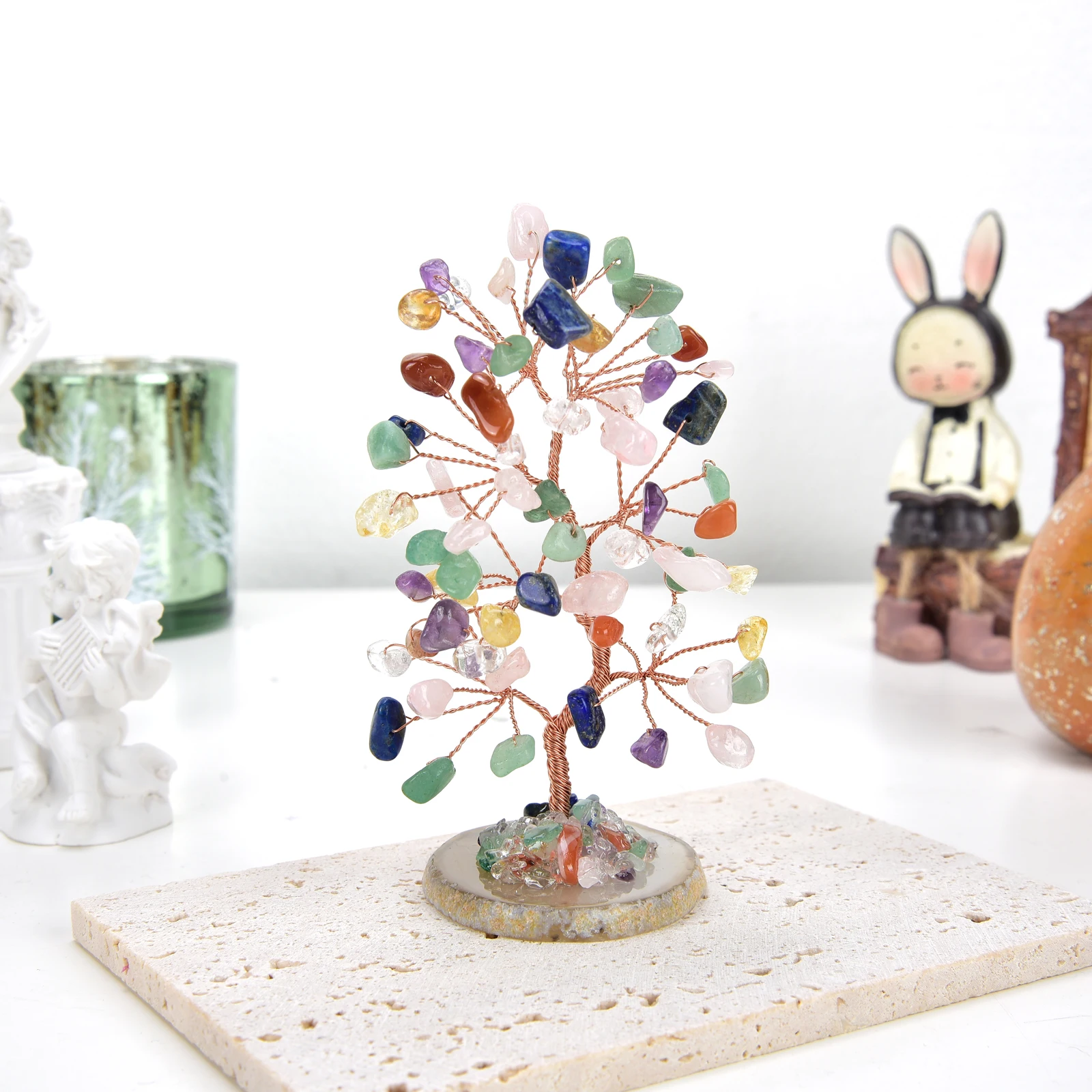 Lucky Crystal Tree Random Stone Base Natural Crystal Money Tree for Positive Energy Crystal Tree Home Office Decoration