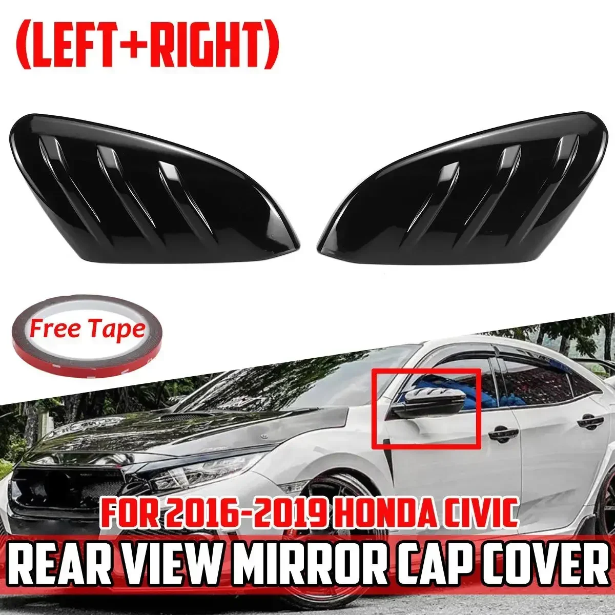 2pcs Rear View Mirror Cover Cap Add on For Honda For Civic FK4 FK7 5DR HATCHBACK 2016-2021 Rearview Mirror Covers Exterior Part