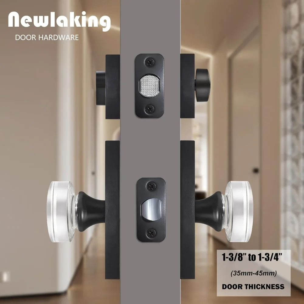مقبض باب زجاجي كريستالي أسود غير لامع مع قفل ديدبولت ذو أسطوانة واحدة - آمن ومتين للأبواب الداخلية والخارجية #3