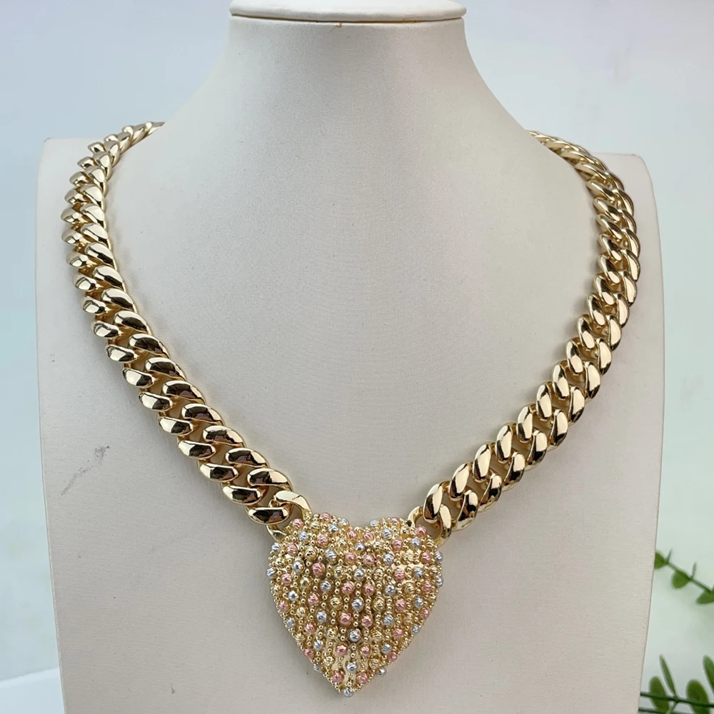 Simple Dubai Jewelry Big Heart Shape Necklace Fine Jewelry Sets for Women Party FHK29634