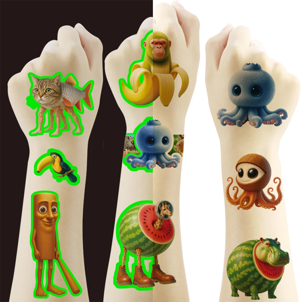 4 Lenzuola Cervello Italiano Tatuaggi Luminosi per I Bambini Tung Tung Sahur Tatuaggi Temporanei Adesivi Rifornimenti Del Partito Regali per I Bambini