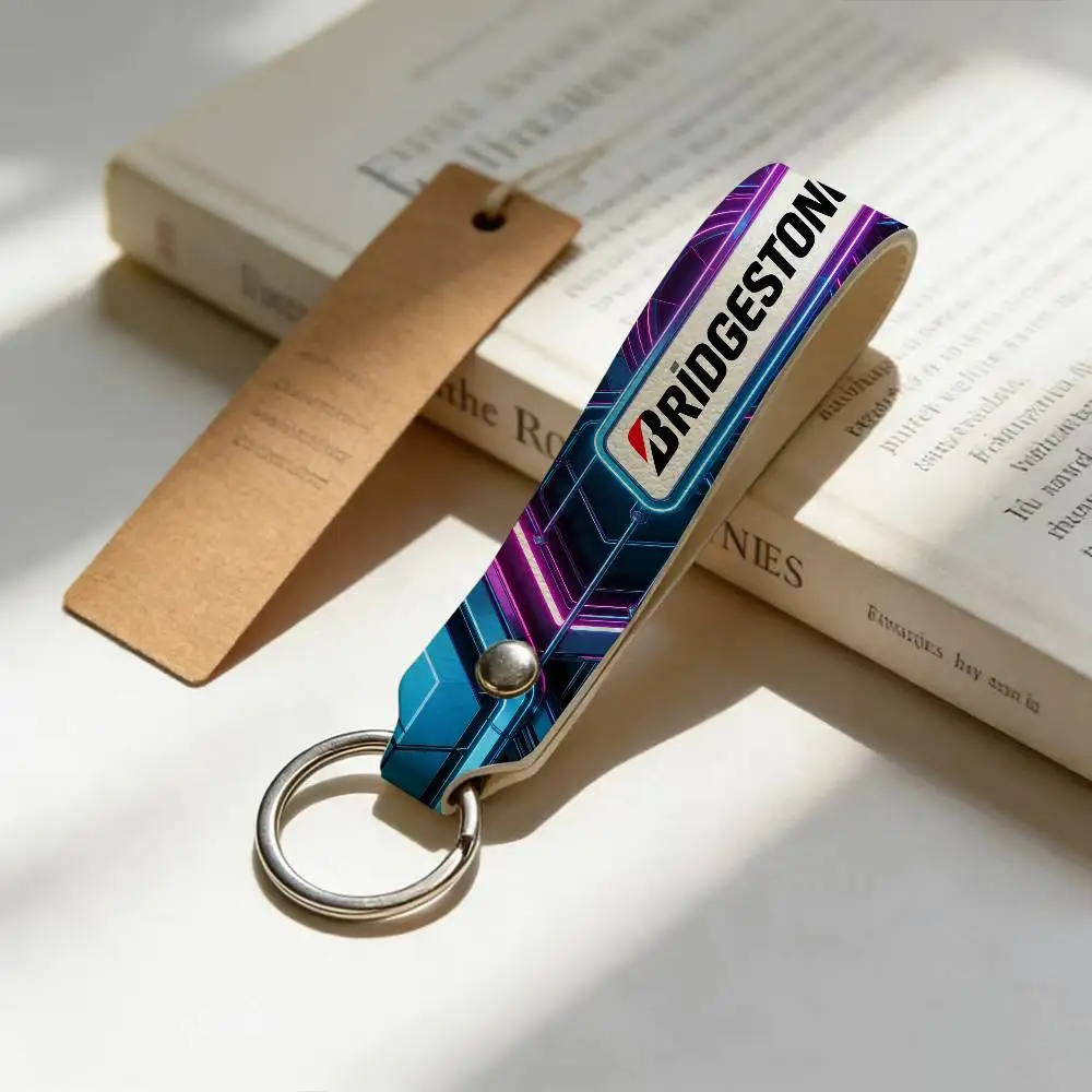 For Logo Bridgestone PU Leather Motorcycle Keychain Universal Motorbike Key Ring Holder For Riders Men Gift