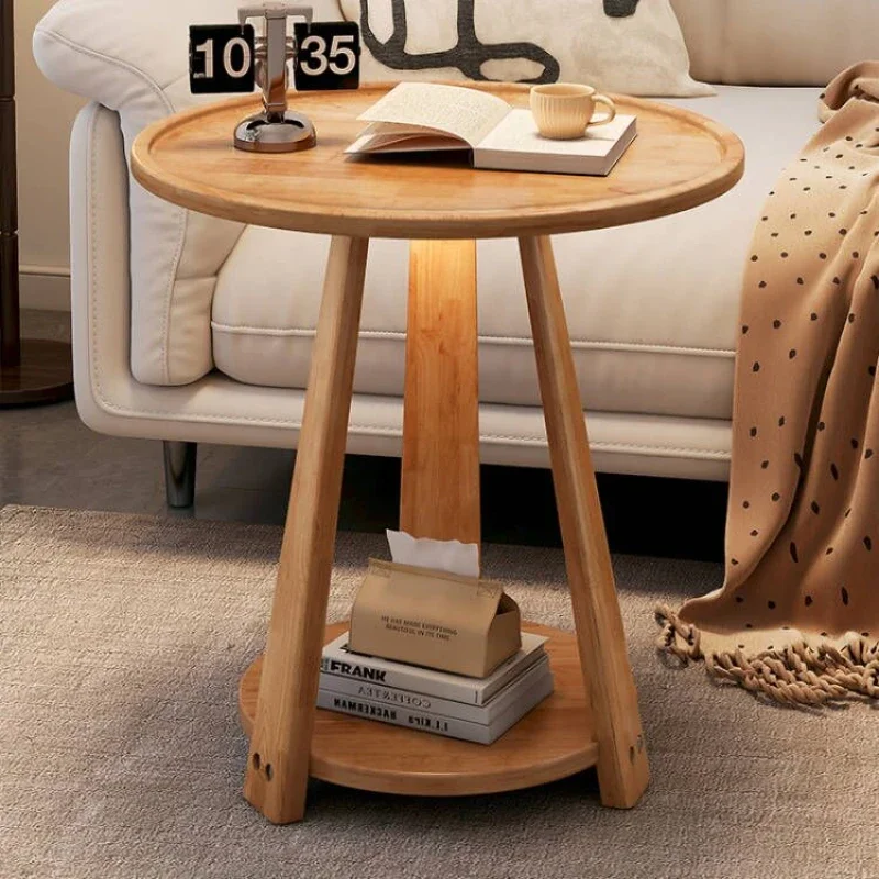 

Wooden Table Double Layers Coffee Table Living Room Round Desk Modern Bedside Table Stylish Nightstand Contemporary Side Table