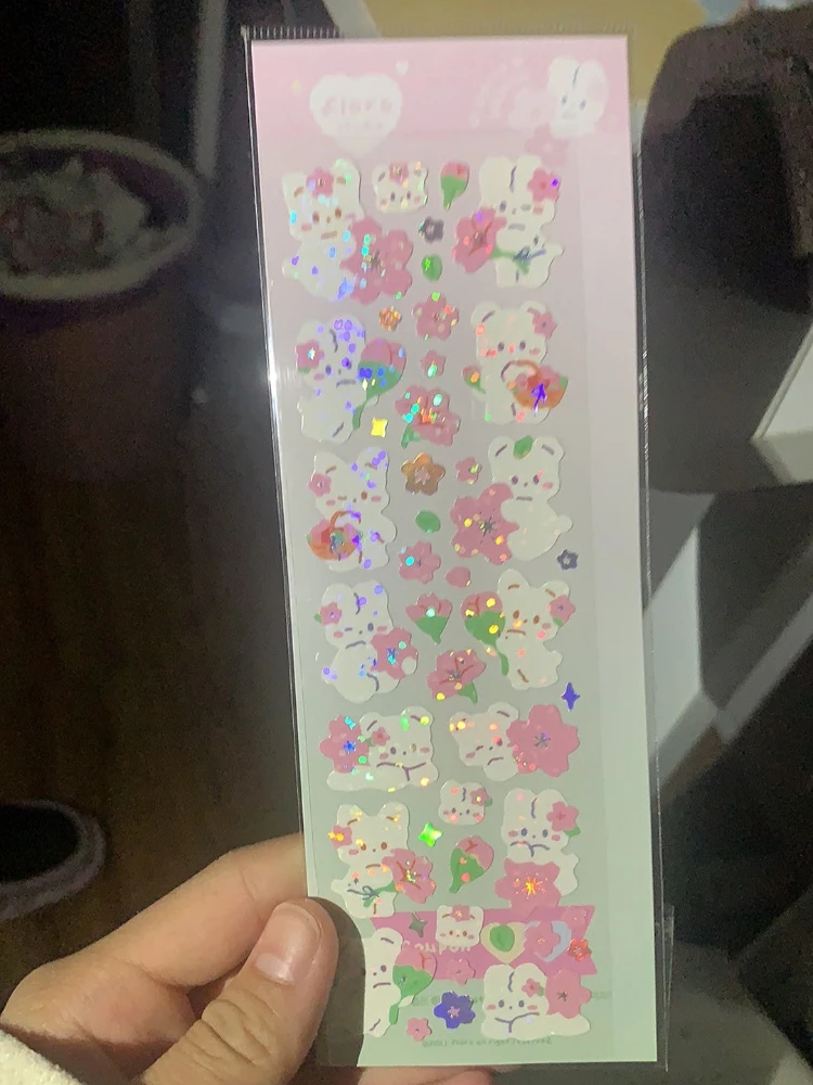 1pc Kawaii Korean Hot Silver Rabbit Stickers Sequin Rainbow Student Stationery for DIY Idol Photo Scrapbook