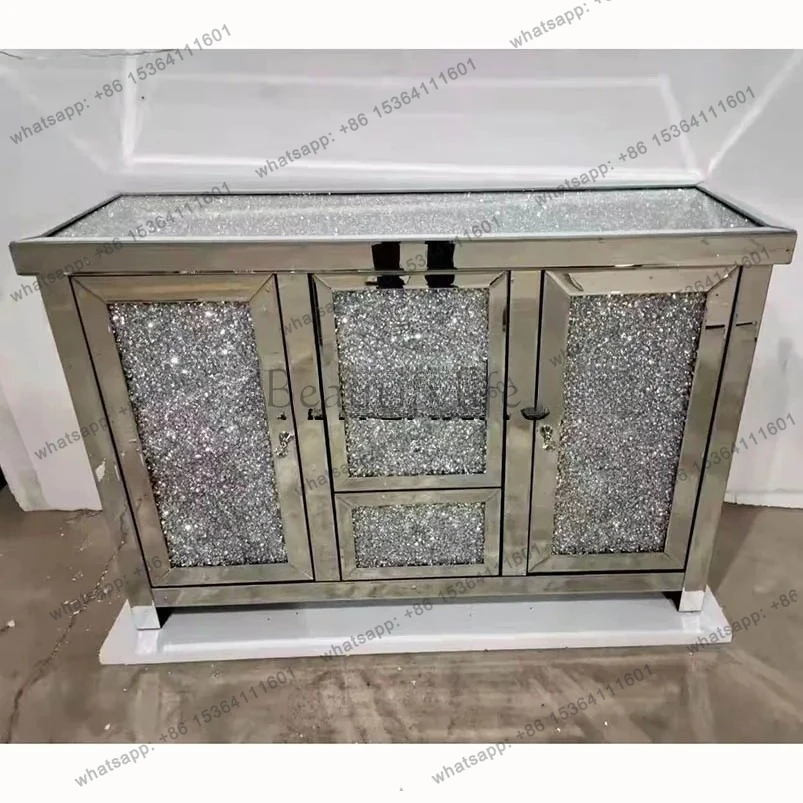 new hot sale light luxury gold mirror glass rhinestone side cabinet locker