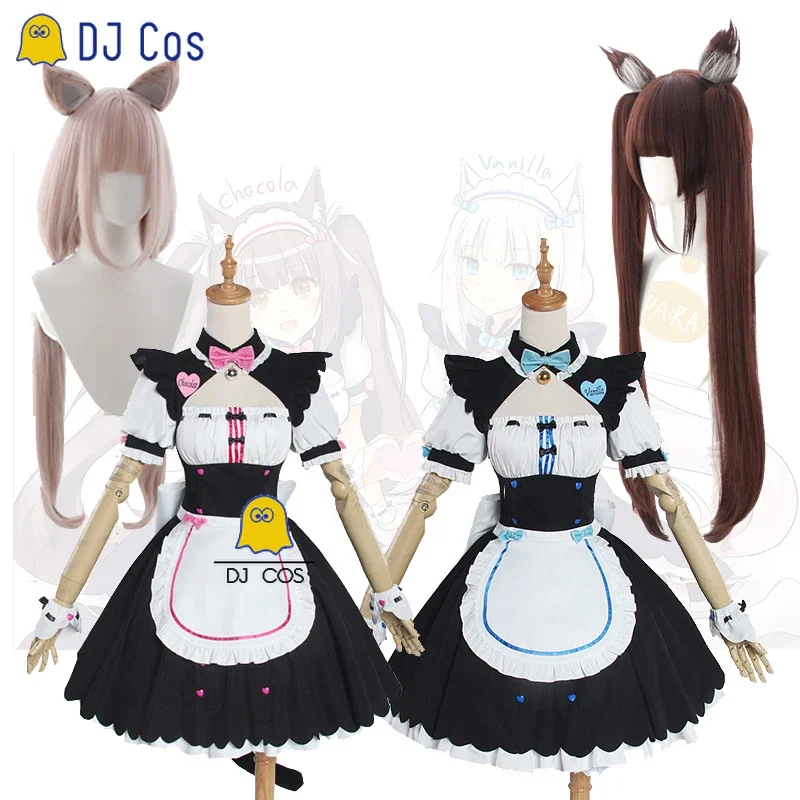 Netelesara Anime Cosplay Costume pour femme, robe de femme de chambre, ensemble jupe, Lolita, Neko Cat, chocolat, vanille, mignon, spectacle d'Halloween, filles