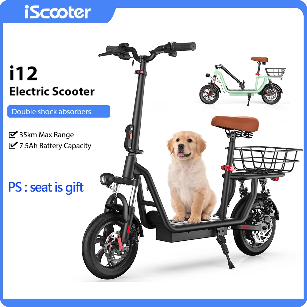 IScooter I12 Elektrische Scooter Met Zitje En Mandje 12 Inch Opvouwbare Kick EScooter 36V 7.5Ah Max Bereik 35km Mobiliteits Scooter