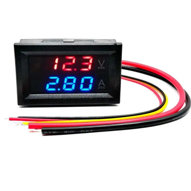 

DC 0-100V 10A Digital Voltmeter Ammeter Dual Display Voltage Detector Current Meter Panel Amp Volt Gauge 0.28" Red Blue LED
