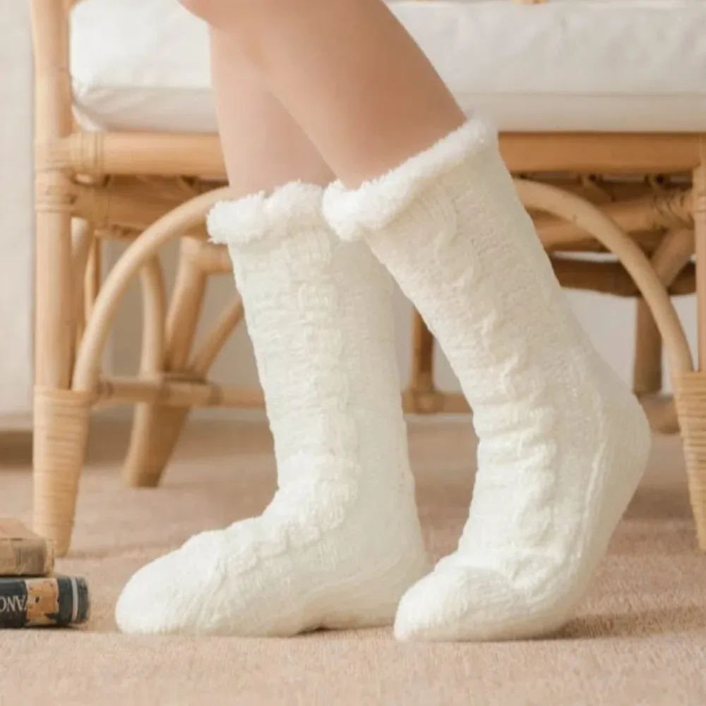 

Soft Velvet Thicken Thermal Socks Anti Slip Fluffy Sleeping Socks Women Warm Knitted Fleece Floor Socks Indoor