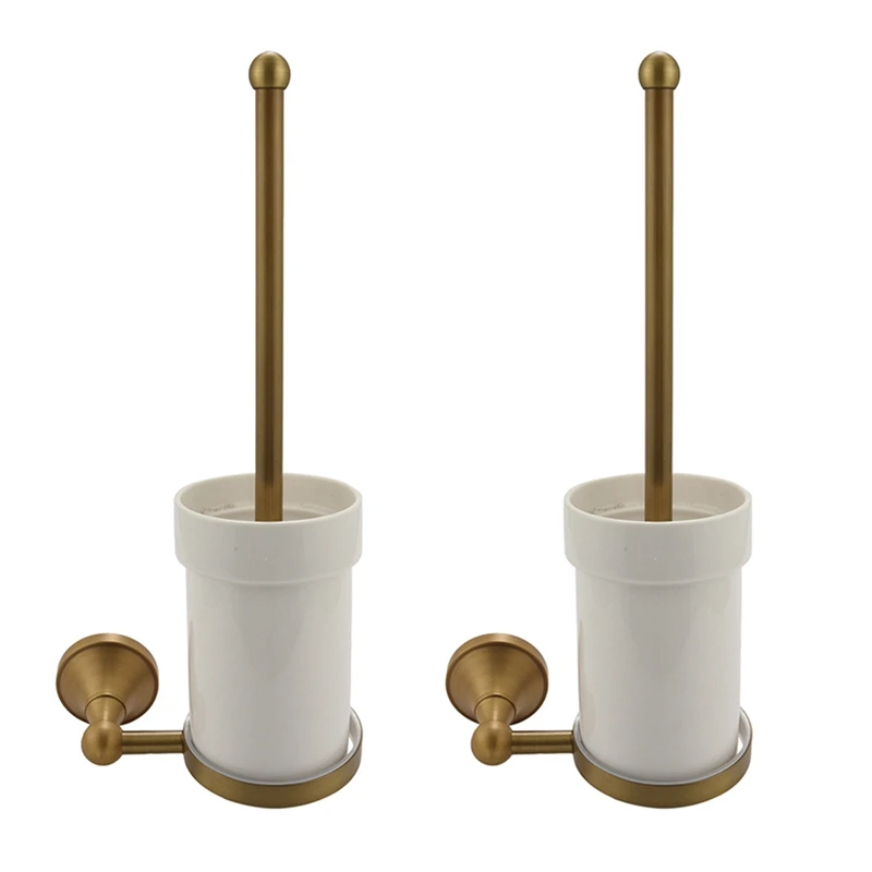 

2X Antique Brass Bathroom Toilet Brush Set Holder Brush With Ceramic Cup