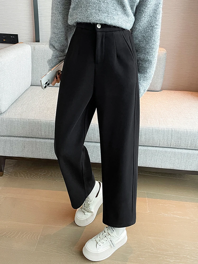 

Women's Fce Lined Thiened Straight Leg Casual Pants Autumn Winter Nine Points Commuter Pants Casual Sle Low Waist