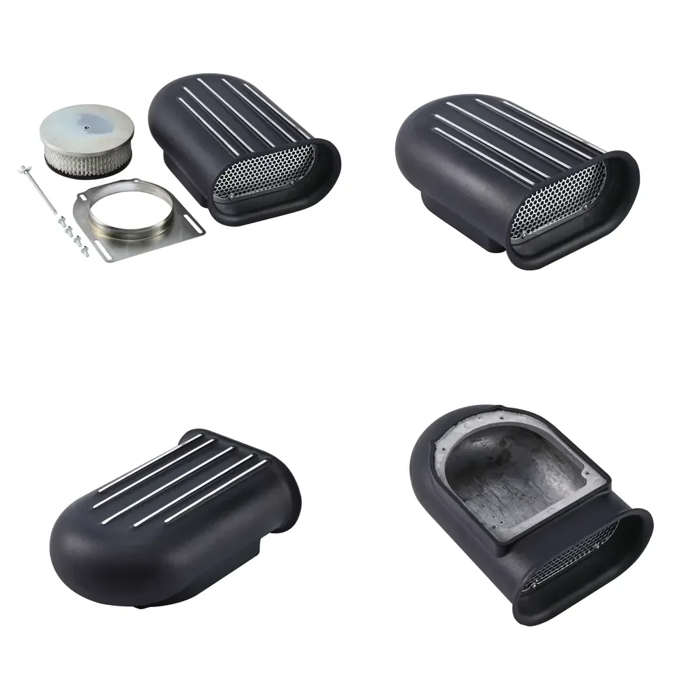 Hot Sale Aluminum Hilborn Style Wide Finned Hood Air Scoop Kit Single 4 BBLCarb,Black Street Rod Parts