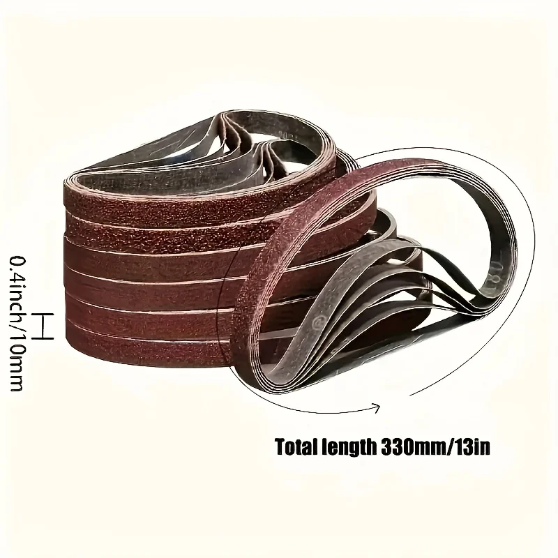 60pcs 10x330mm Alumina Sanding Belts, 60-800, Compressed Air Sander Belt Kit for Polishing Metal, Wood, Sanding, Filing