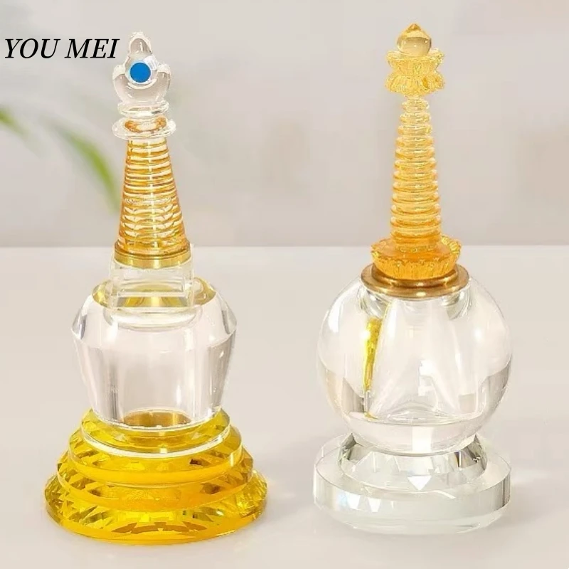 Tibetan-Style Crystal Bodhi Pagoda,Transparent Tower (Openable) Home Altars Decorative,Buddhist Item Multiple Styles Available