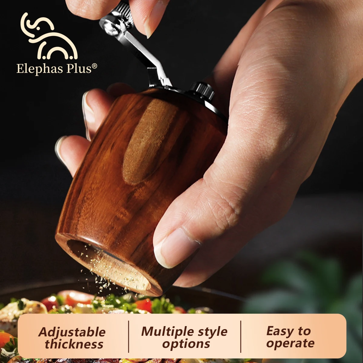 Ceramic Core And Stainless Steel Pepper Grinder, Hand Cranked Round Ball walnut wood Mill - for Fresh Ground Pepper & Spices