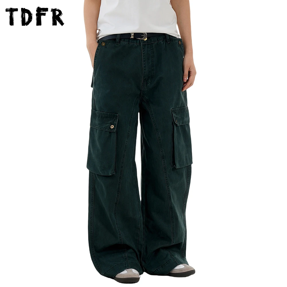 

Multi-Pocket Cargo Jeans Mens Spliced Retro Washed Distressed Streetwear Loose Straight-leg Denim Pants Men