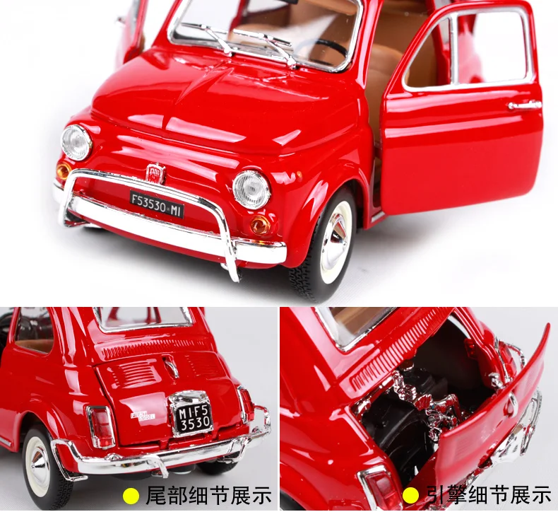 Bburago 1:24 Fiat 500F(1965) Fiat 500L(1968) Retro Classic Car Diecast Model Car Toy New In Box Free Shipping MINI Cooper B178