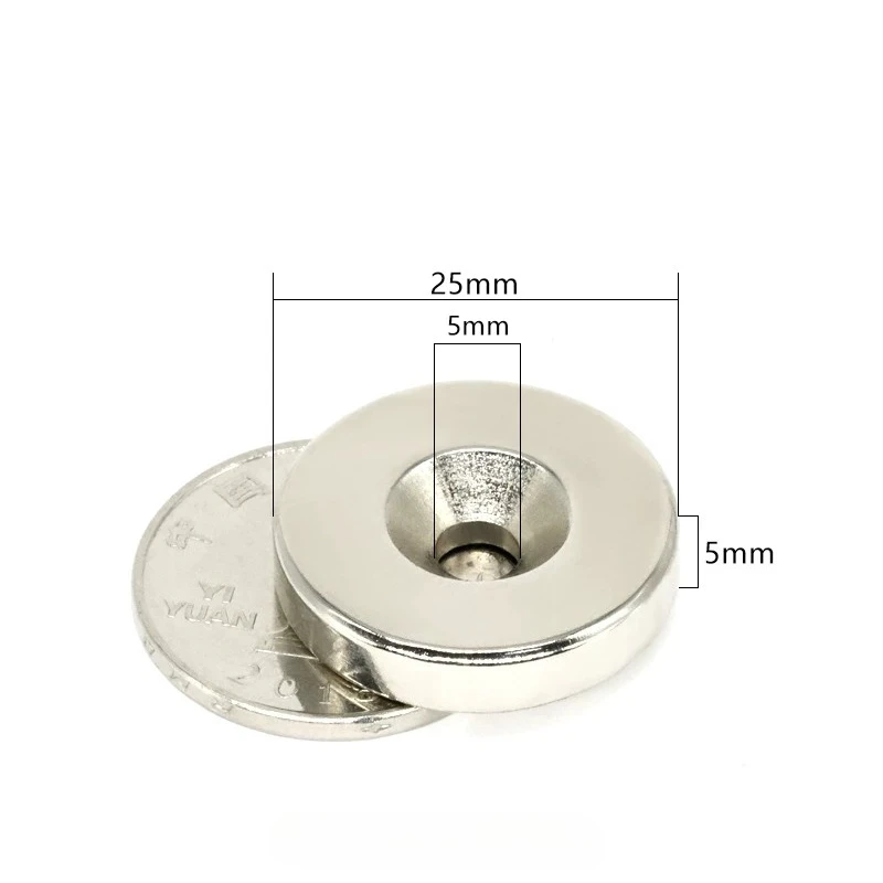 10pcs/lot Diameter 25 mm × Thickness 5mm - Hole 5mm (25X5-5) N52 High-strength with hole magent