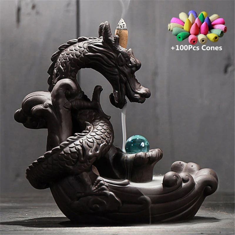 

With Cones Ceramic Backflow Dragon Incense Burner Indoor Aromatherapy Home Decor Censer With Lucky Crystal Ball