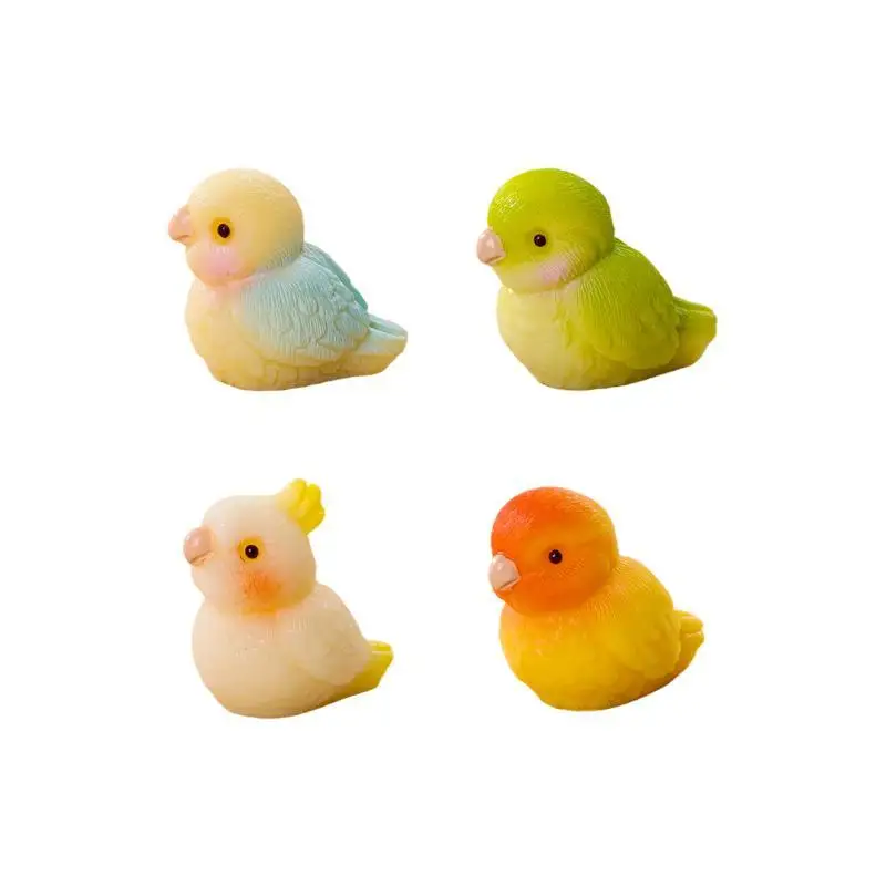 4pcs Cute Resin Parrot Figurine Fairy Shelf Sculpture Desktop Ornament Crafts DIY Flowerpot Decoration Accessories No Break