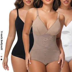 V Neck Tummy Cross Compression Bodysuit Compression Body Suits Open Crotch Shapewear Slimming Body Shaper Smooth Out Bodysuit