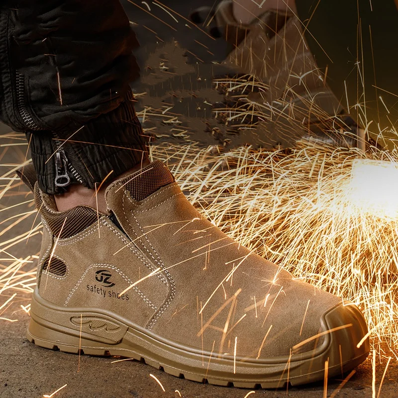 big size men casual steel toe caps working safety boots cow suede leather welding shoes worker security ankle botas man footwear