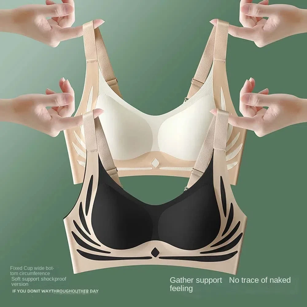 Close-fitting Wireless Deep V Bra Shockproof Big Cup Push Up Underwear Anti-sagging Gathered Breasts Seamless Bras Daily