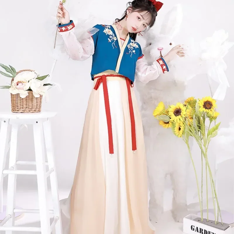 

2023 Chinese Style Hanfu Dress Women's Tang Dynasty Jacket Collar Short Shirt Pleated Skirt Original Modified Hanfu Autumn Skirt