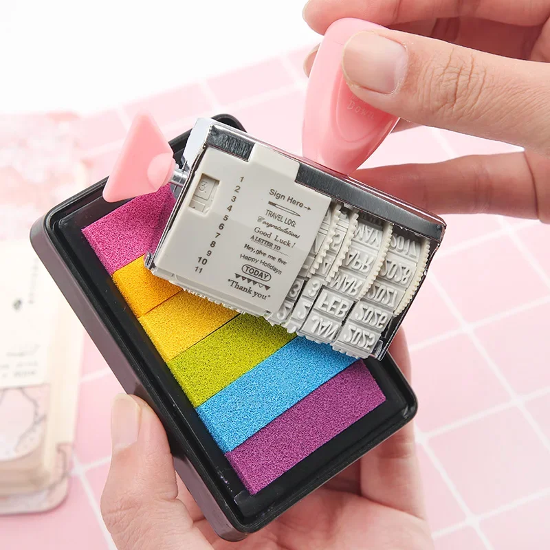 Korean Planner Stamps Words and Date Stamp for Diary Notebook Accessories Wheel Rubber Roller Office Supplies School Stationery